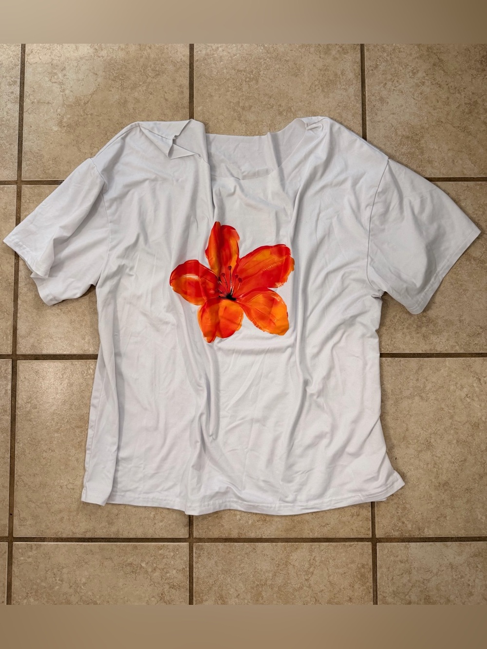 EUC White Orange Floral Graphic T-Shirt